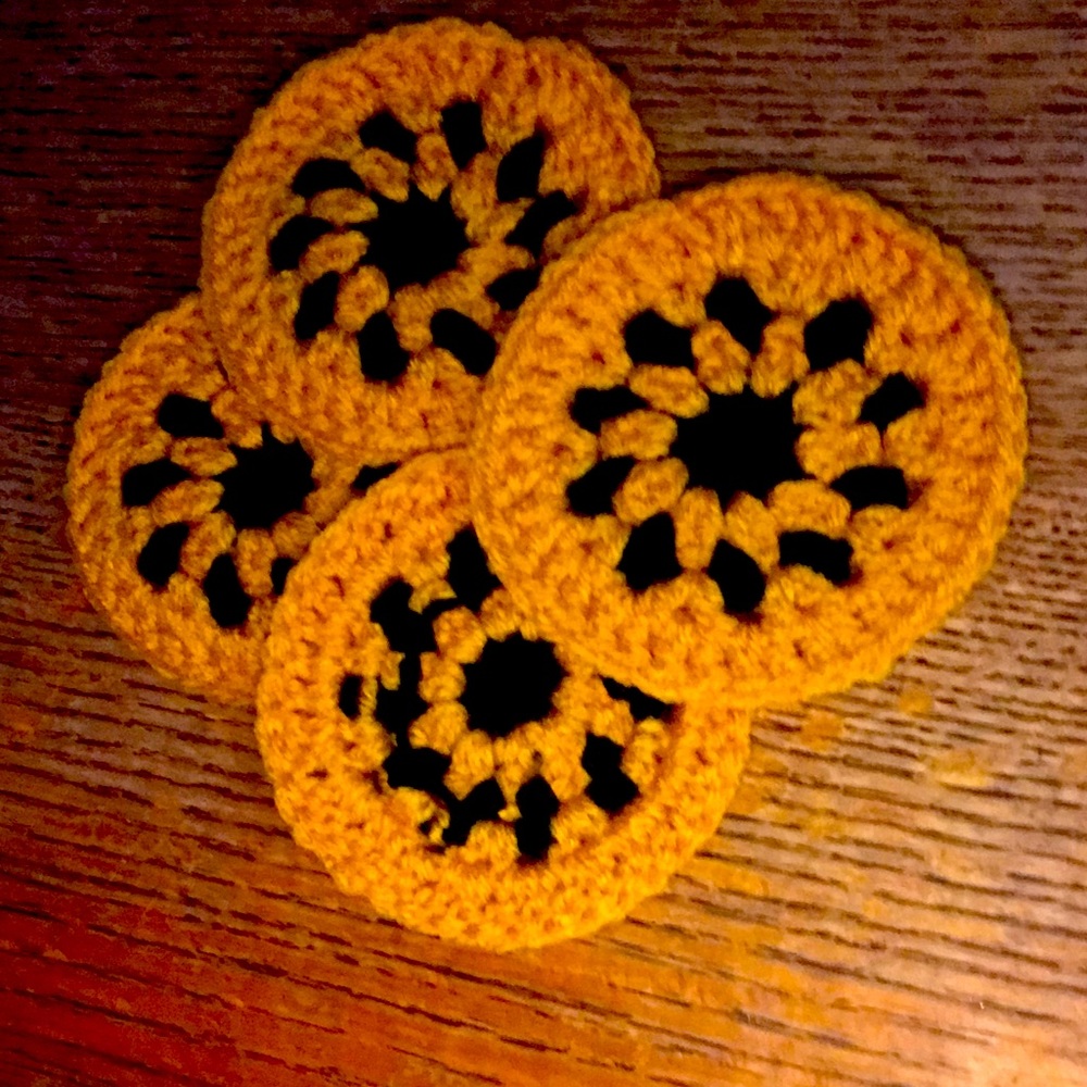 Hand Crocheted Black & Gold Coaster set 4pcs